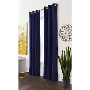 Weathermate Grommet Navy Cotton Smooth 40 in. W x 95 in. L Grommet Indoor Room Darkening Curtain (Double Panels)