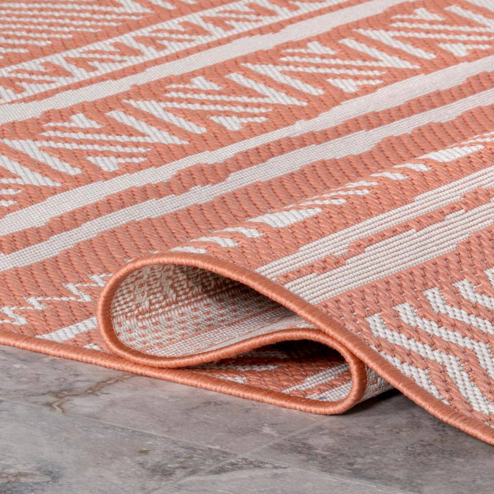 Coral and White Synthetic Rectangular Indoor/Outdoor Area Rug