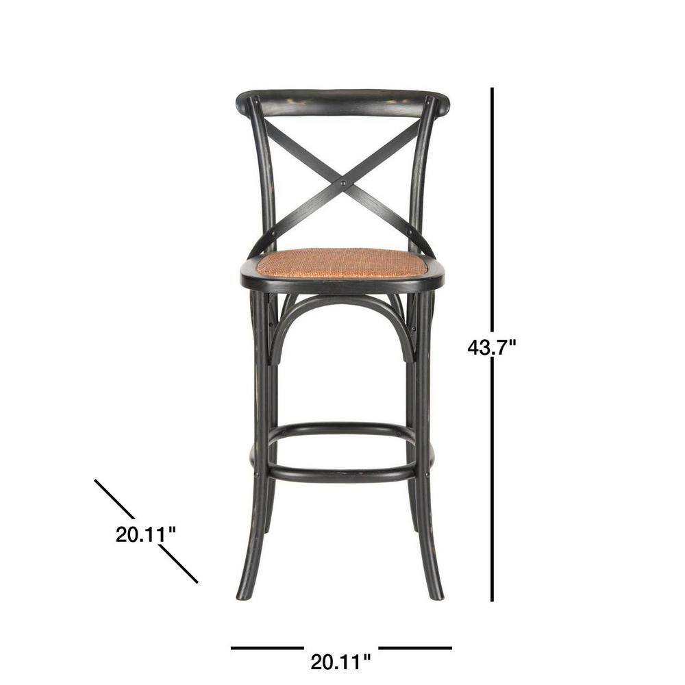 Franklin Black Oak and Rattan X-Back Bar Stool