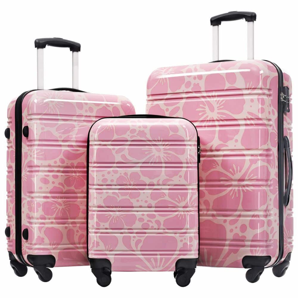3-Piece Pink Hardshell Lightweight Spinner Luggage Set w/ TSA Lock, 20in. 24 in. 28 in. Polycarbonate Material Suitcases