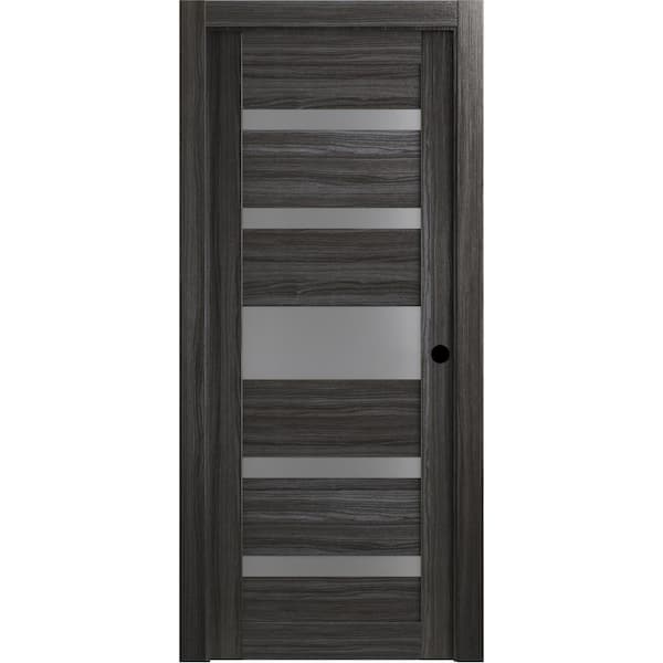 Belldinni 24 in. x 80 in. Gina Gray Oak Left-Hand Solid Core Composite 5-Lite Frosted Glass Single Prehung Interior Door