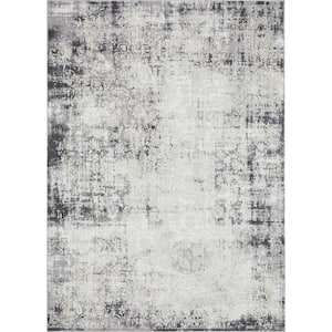 Aysal Athna Gray 6 ft. 7 in. x 9 ft. 2 in. Geometric Polypropylene Indoor Area Rug
