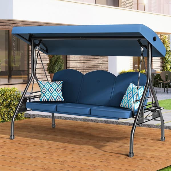 ZZW 3-Seat Patio Swing Outdoor with Stand Adjustable Backrest