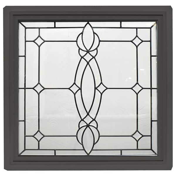 Hy-Lite 23.5 in. x 23.5 in. Bronze Frame Craftsman Black Caming 1 in. Nail Fin Offset Vinyl Picture Window