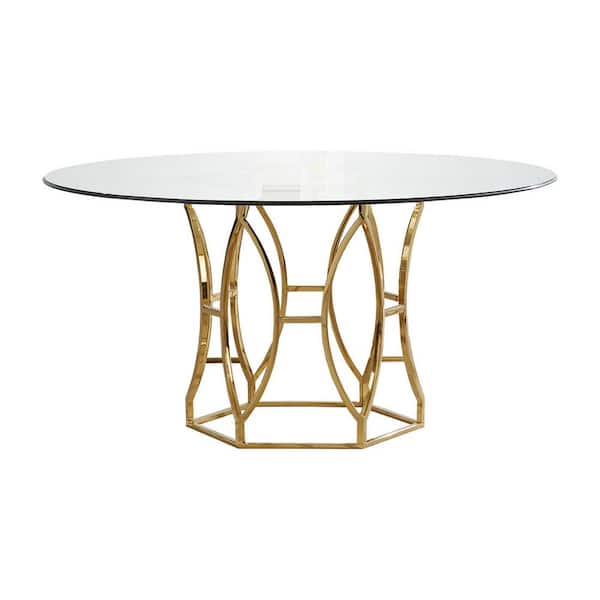 Unbranded Laurie 54 in. Gold Glass Round Dining Table