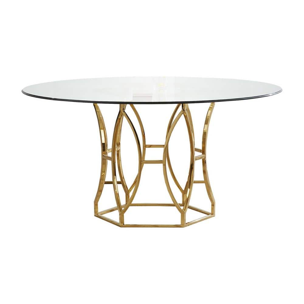  TehRecBT Modern Glass Dining Table Round Dining Room Table  with Tempered Glass Top, Gold Stainless Steel Base Home Office Kitchen  Dining Room Table Furniture, 36 D x 36 W x