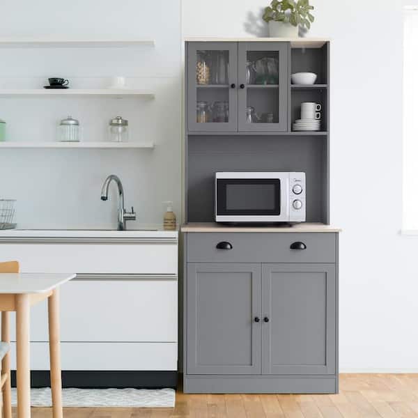 Simple Metal Kitchen Cabinet Floor Multi-layer Rack Microwave Oven Storage  Cabinet Electrical Storage Cupboard with Door Cabinet