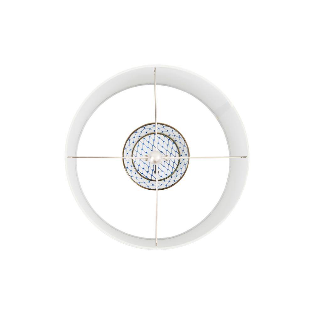 Indigo and White Ceramic Table Lamp with Linen Shade