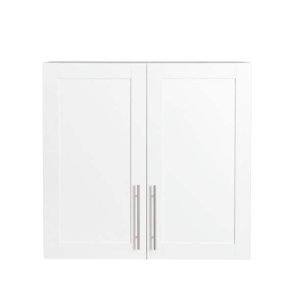 Stackable Series 2 Shelves White Finish Bathroom Cabinet, Organized Storage with Dividers, 15.75"D x 35.43"W x 19.69"H
