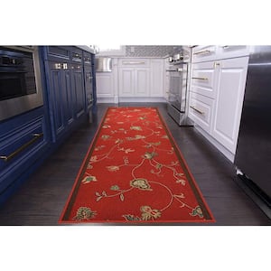 Flower Scroll Design Cut to Size Dark Red Color 36 " Width x Your Choice Length Custom Size Slip Resistant Runner Rug