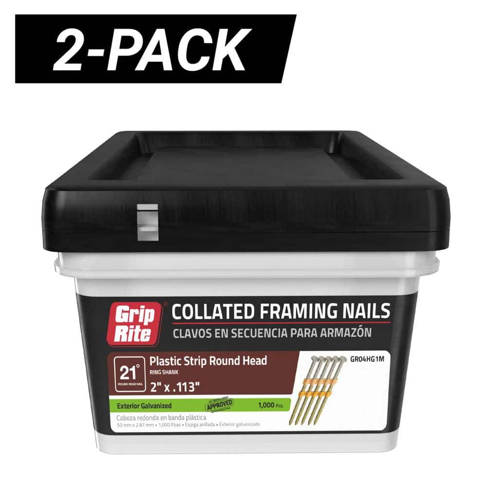 2-Pack 2 in. x 0.113 in. Gauge 21° Plastic Collated Exterior Galvanized Ring Shank Round Head Framing Nails, 2000 count price history on PriceWatchPro