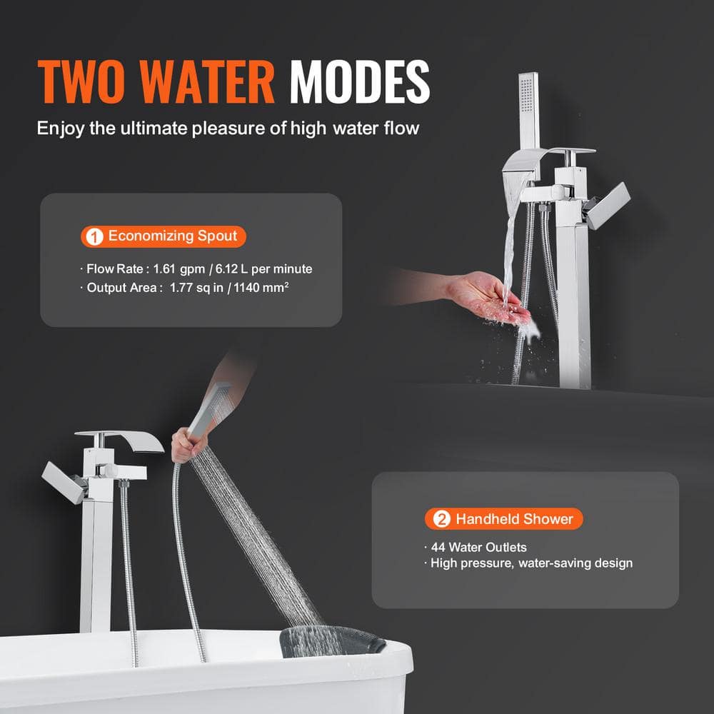 Polished Chrome Freestanding Bathtub Faucet with Handheld Shower