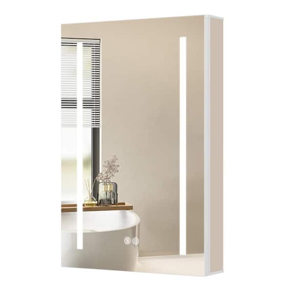 Zeafive 20 in. W x 30 in. H Recessed/Surface Mount Rectangular White Aluminum LED Medicine Cabinet with Mirror for Bathroom