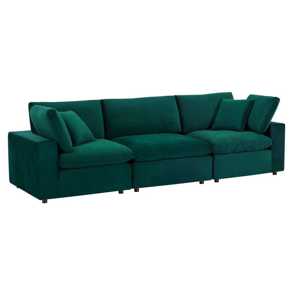 Luxurious Green Velvet 3-Seater Sofa with Down Fill Cushions