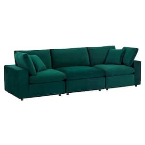 Commix Down Filled Overstuffed Performance Velvet 3-Seater Sofa in Green