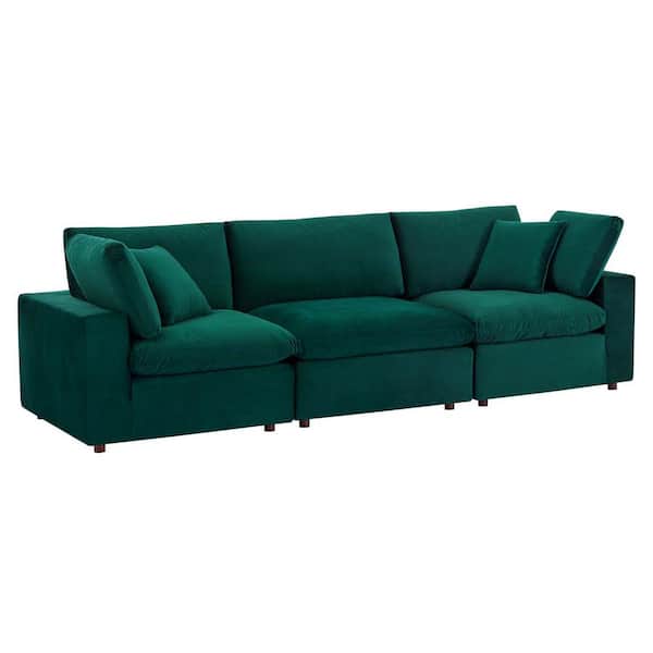 MODWAY Commix Down Filled Overstuffed Performance Velvet 3-Seater Sofa in Green