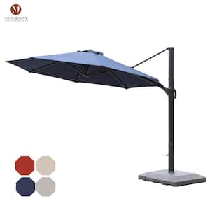 11 ft. Patio Aluminum Cantilever Umbrella Market Offset Umbrella with Crank System & Base in Blue