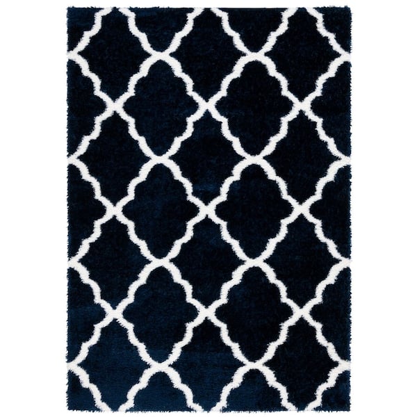 Tahoe Shag 5 ft. x 7 ft. Navy/White Trellis Diamond Area Rug
