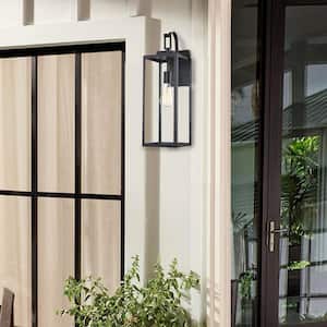 Foothill 22.48 in.1-Light Matte Black Outdoor Wall Lantern Sconce with Clear Glass