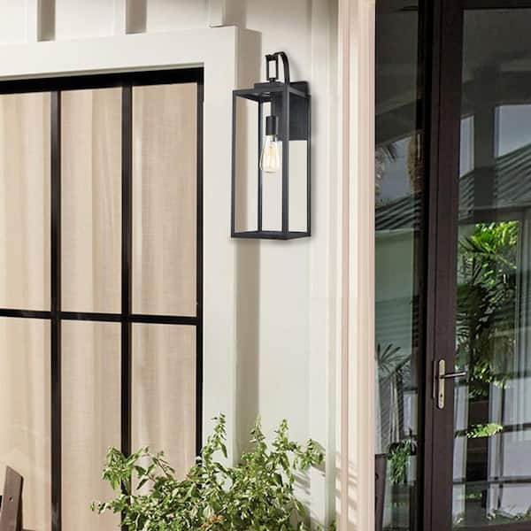 Foothill 22.6 in.1-Light Matte Black Outdoor Wall Lantern Sconce with Clear Glass