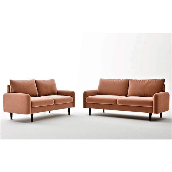 US Pride Furniture Vivo Rose Velvet Living Room Set Sofa and Loveseat European Style (2-Piece)