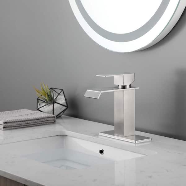 Waterfall Single Hole Single-Handle Low-Arc Bathroom Faucet in Brushed Nickel