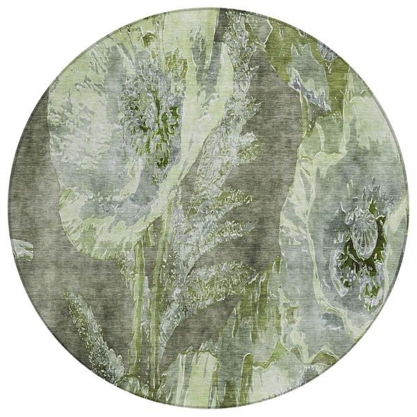 Chantille Machine Washable Indoor/Outdoor Abstract ACN2798 Green 8 ft. x 8 ft. Round Rug