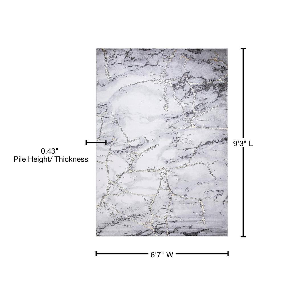 Gray Marble Abstract Synthetic Area Rug, 6'7" x 9'3"