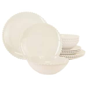 Martha Stewart 12 Piece Melamine Embossed Dots Dinnerware Set in Cream Service for 4