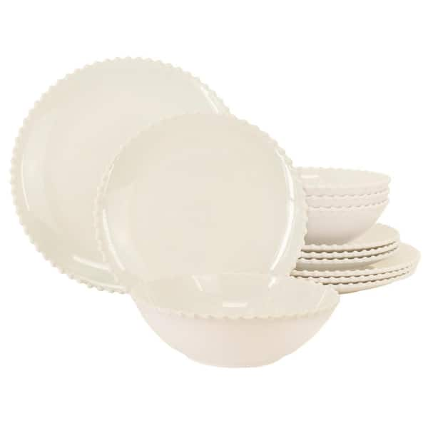 Martha Stewart Martha Stewart 12 Piece Melamine Embossed Dots Dinnerware Set In Cream Service 1847