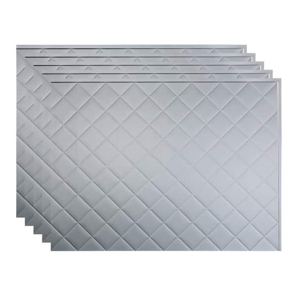 Fasade Quilted 18.25 in. x 24.25 in. Vinyl Backsplash Panel in Argent Silver (5-Pack)