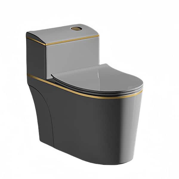 12 in. Rough In One-Piece Toilet 1.6 Gal. GPF Dual-Flush Elongated Toilet in Grey Seat Included
