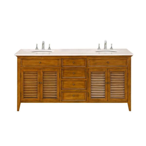Direct vanity sink Shutter 70 in. Double Vanity in Oak with Marble Vanity Top in White with White Basin