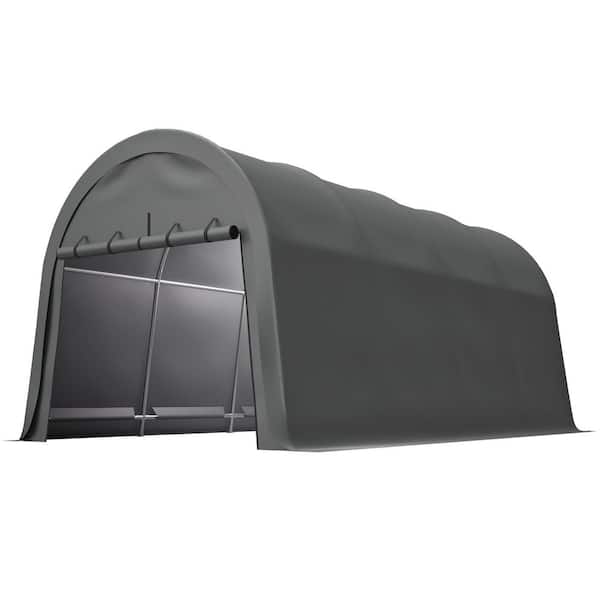 Wilcox 10 ft. x 20 ft. x 9 ft. Heavy-Duty Silver Gray Metal Polyethylene Portable Carport with Arch Roof, Roll-Up Door