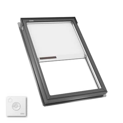 30-1/16 in. x 45-3/4 in. Fixed Deck Mount Skylight w/ Laminated Low-E3 Glass, White Solar Powered Room Darkening Shade