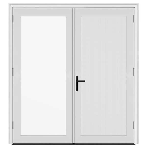 60 in. x 80 in. F4500 Left-Hand/Outswing Primed Fiberglass French Patio Door w/ Low-E Glass, Black Handle and Screen