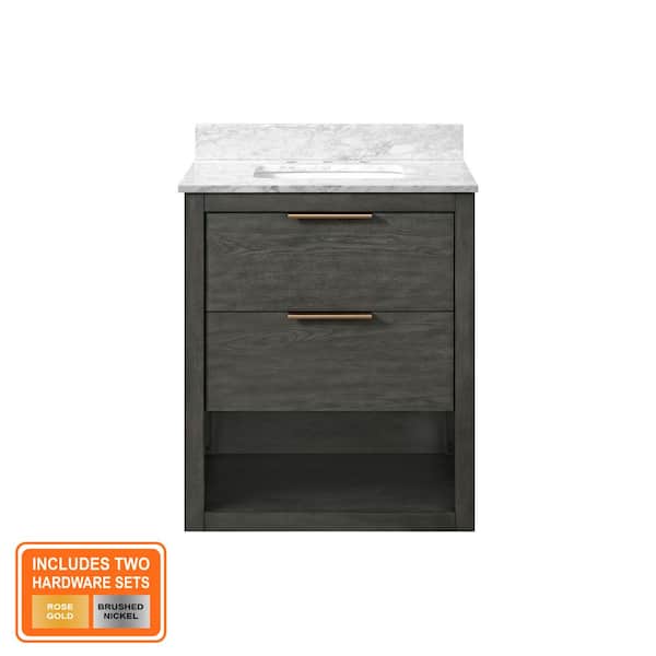 Kortine 30 in. Single Sink Black Oak Bath Vanity with White Natural Carrara Top (Assembled)