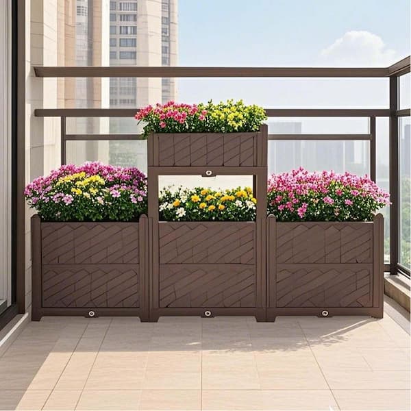 Unbranded 62.8 in. Brown Plastic Rectangular Raised Planter Box,Outdoor Plants Raised Garden Bed for Gardening,Vegetables,Flowers