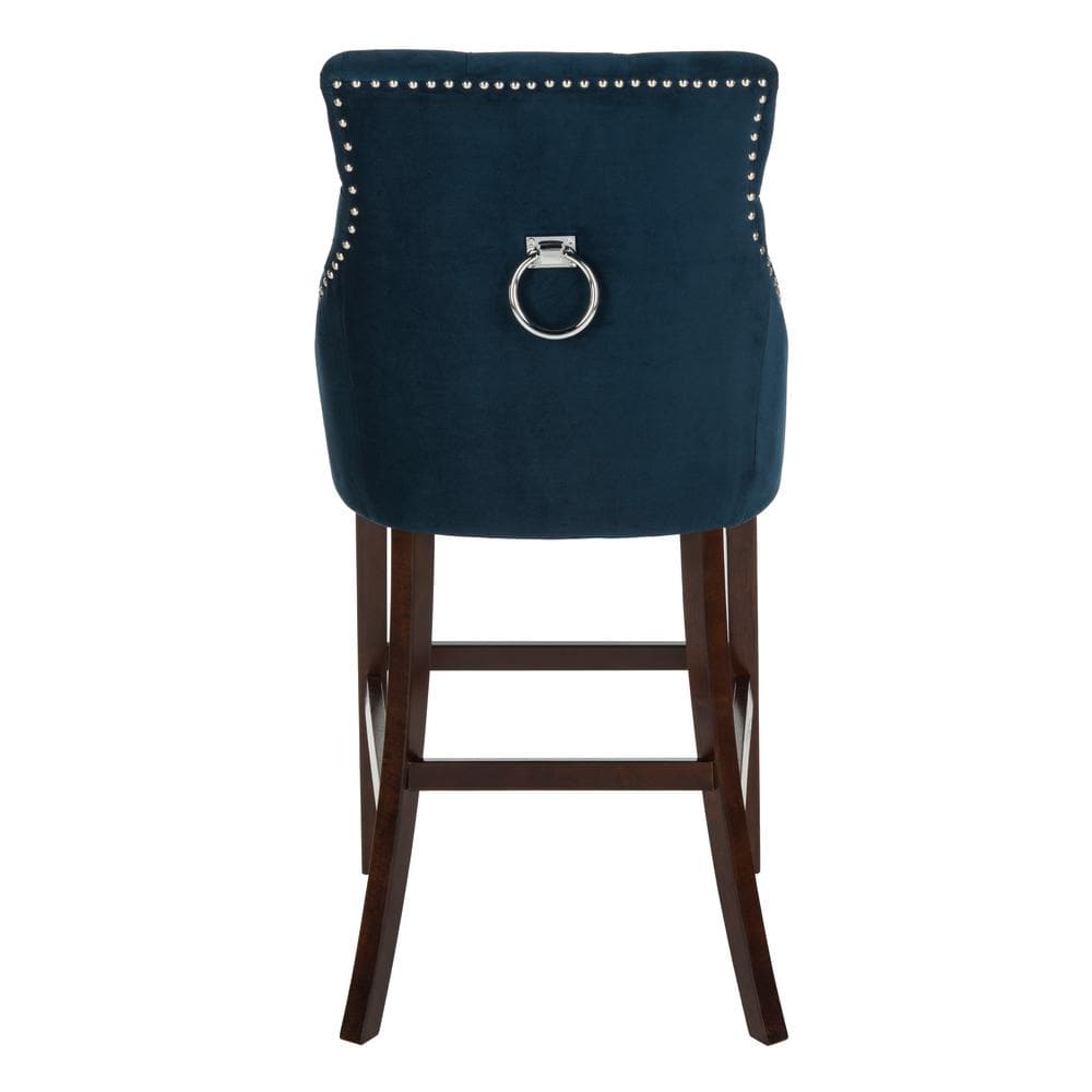 Elegant Navy Velvet and Chrome Wingback Bar Stool, Set of 2
