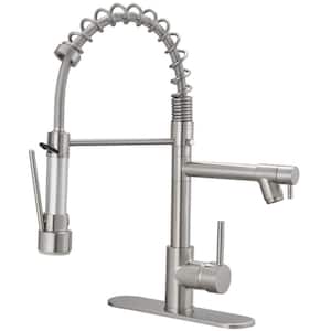 Single-Handle Pull-Down Sprayer 2 Spray High Arc Kitchen Faucet With Deck Plate in Brushed Nickel
