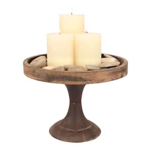 9 in. H Rustic Wooden Pedestal Tray