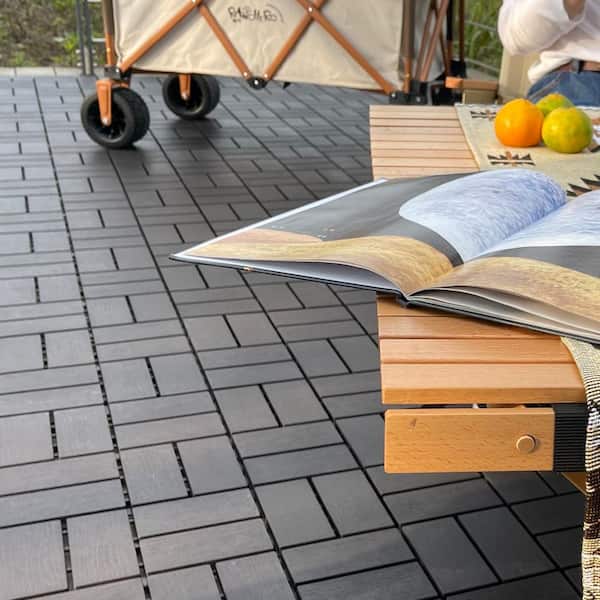 GOGEXX 12 in. W x12 in.L Outdoor Courtyard Pattern Square Plastic PVC Interlocking Flooring Deck Tiles(Pack of 44 Tiles)in Gray