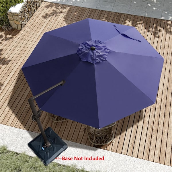 Pellebant 10.5 ft. Round Aluminum Offset 360° Rotation Umbrella Cantilever Umbrella Patio Umbrella in Navy Blue with No Base