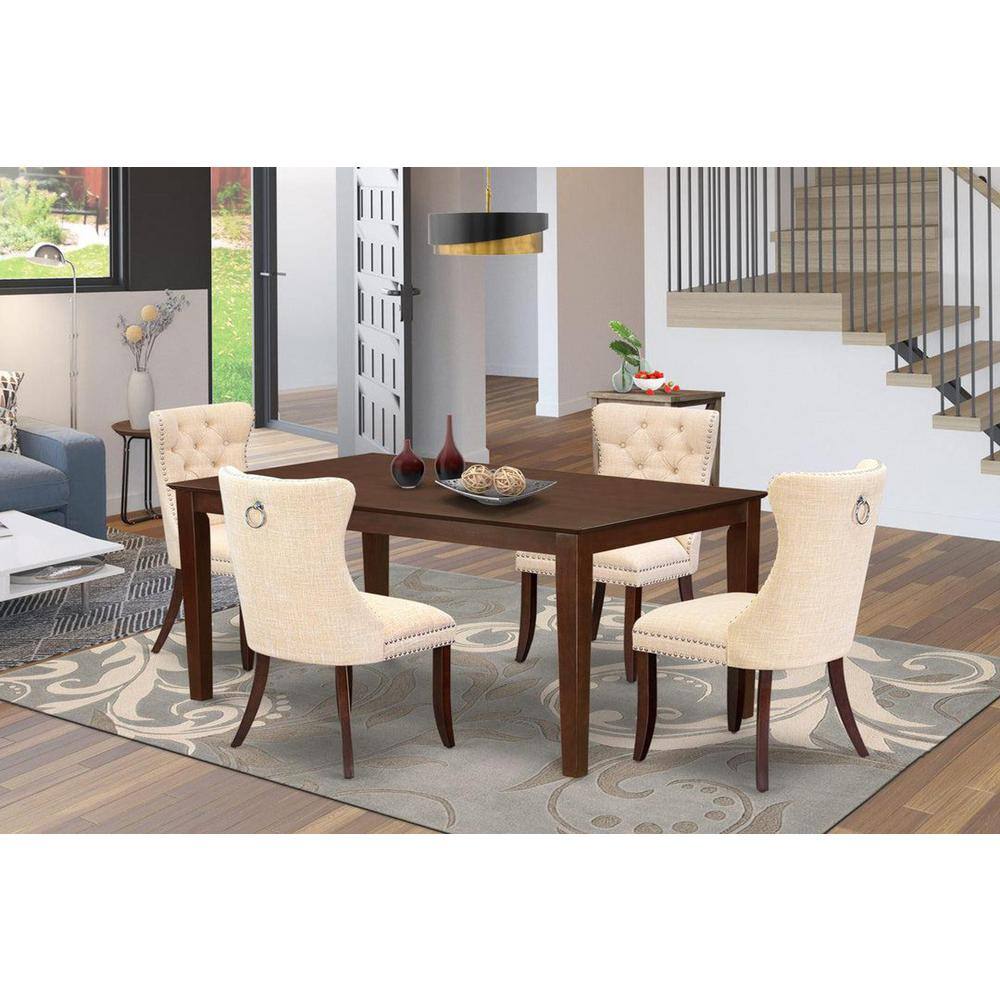 5-Piece Mahogany Finish Solid Wood Top-Rectangular Dining Room Set- Seats-4