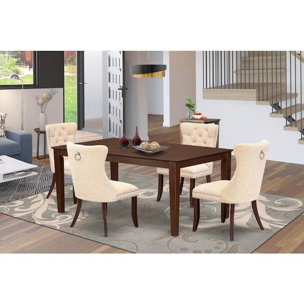 East West Furniture 5-Piece Mahogany Finish Solid Wood Top-Rectangular Dining Room Set- Seats-4
