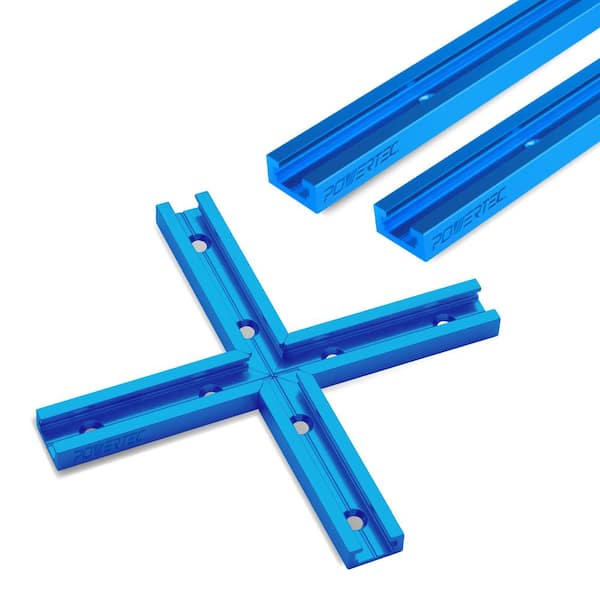 ‎POWERTEC 36 in. x 2 Double-Cut Profile Universal T-Track with Predrilled Mounting Holes and Intersection Kit