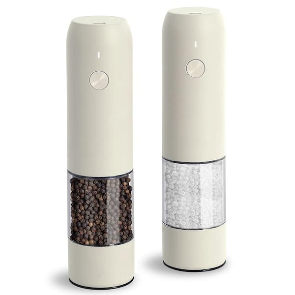 2-Pack Buttercream Refillable Electric Salt and Pepper Mill with USB Rechargeable, Adjustable Coarseness and LED Light