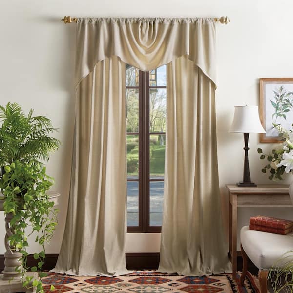 MARTHA STEWART Naples Chenille Natural 37 in. W x 95 in. L Back Tab Light Filtering Curtain Panel (Set of 2)