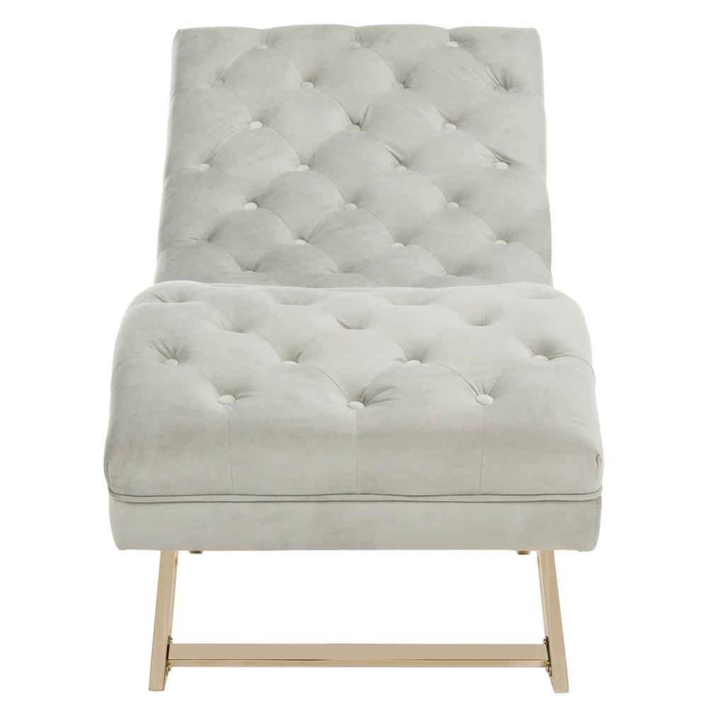 Grey Velvet Chaise with Gold Frame and Headrest