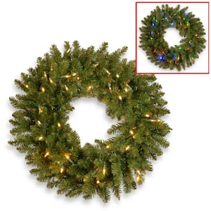 24 in. Artificial Kingswood(R) Fir Wreath with Battery Operated Dual Color LED Lights